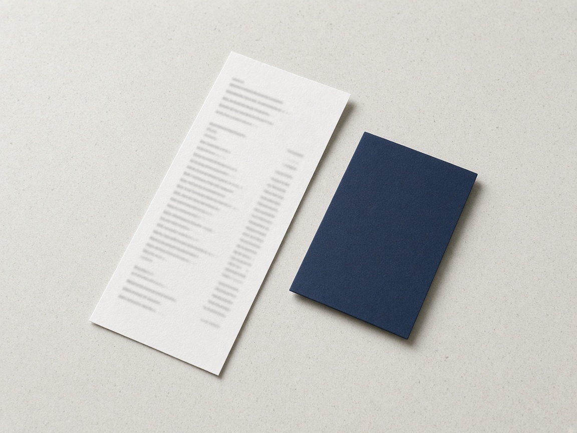 A paper receipt beside a navy card